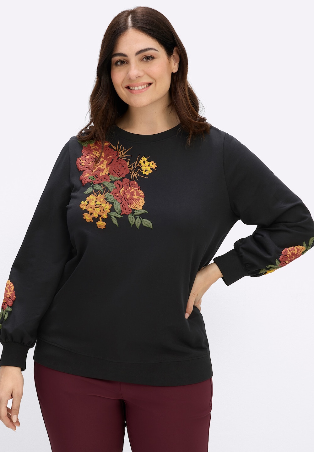 Sweatshirt Sweatshirt mit Blüten-Applikationen Langarm keine Angabe