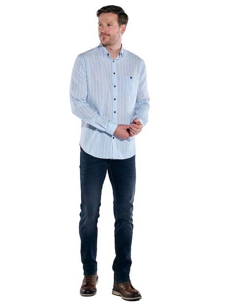 Herren Langarm-Hemd mit Leinenanteil , Hellblau