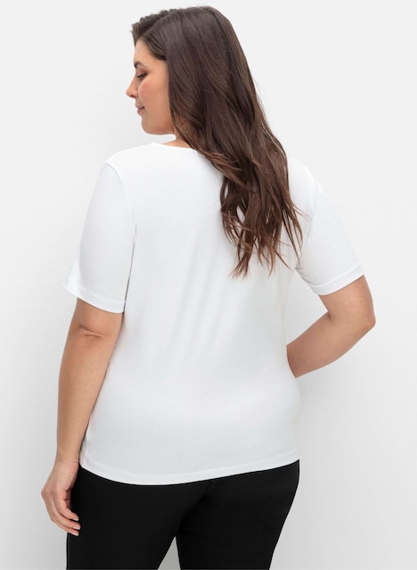 Modal-Baumwoll-Shirt Kurzarm Uni Ohne Kragen