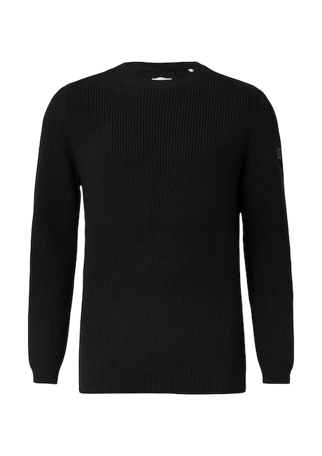 Strukturierter Baumwoll-Pullover mit Label-Patch