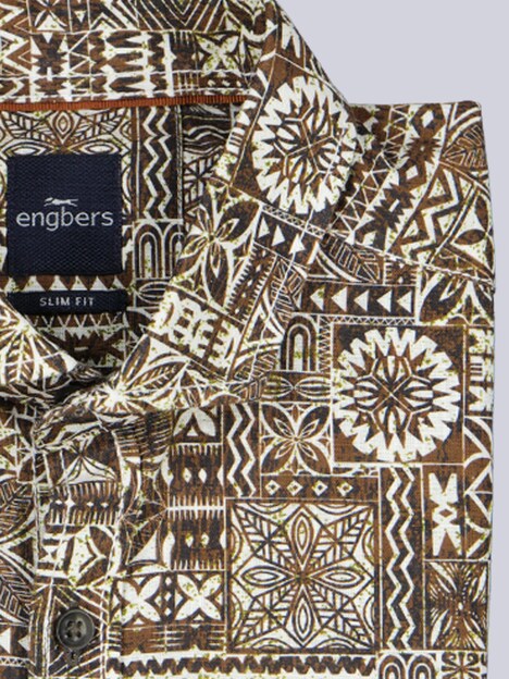 Herren Hemd kurzarm , Braun