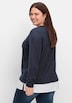 Strickpullover Feinstrickpullover mit Blusen-Einsatz am Saum Langarm Uni Ohne Kragen