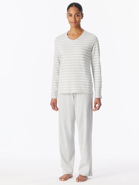 Schiesser Damen Pyjama Casual Essentials - silbergrau-mel.