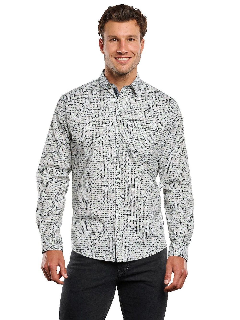 engbers Herren Langarm-Hemd gemustert , Granitgrau