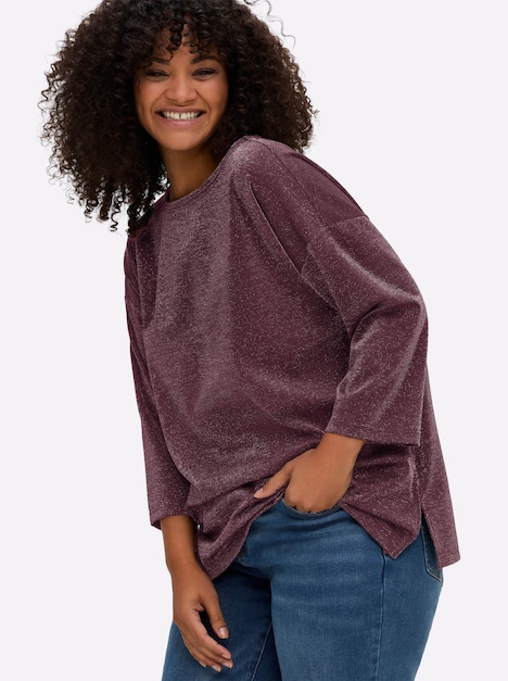 Sweatshirt Sweatshirt aus Glitzergarn 3/4-Arm Uni Ohne Kragen