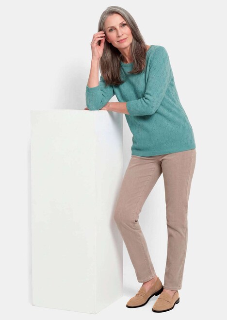 Halbarm Baumwollpullover mit Struktur