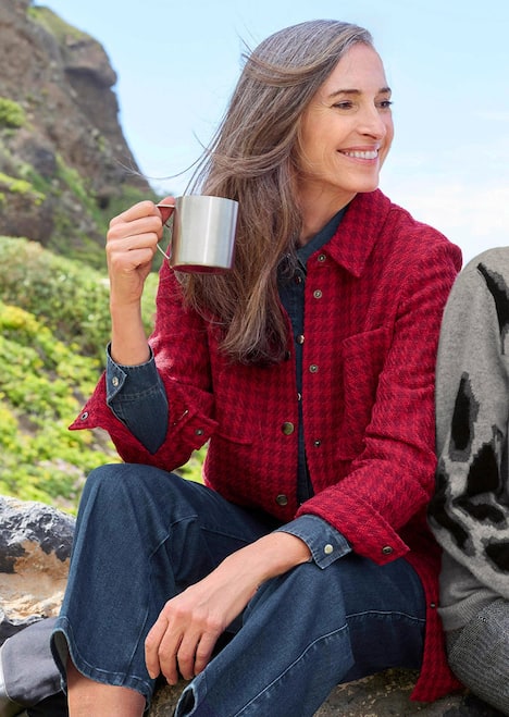 Lässige Longjacke mit Pepitamuster