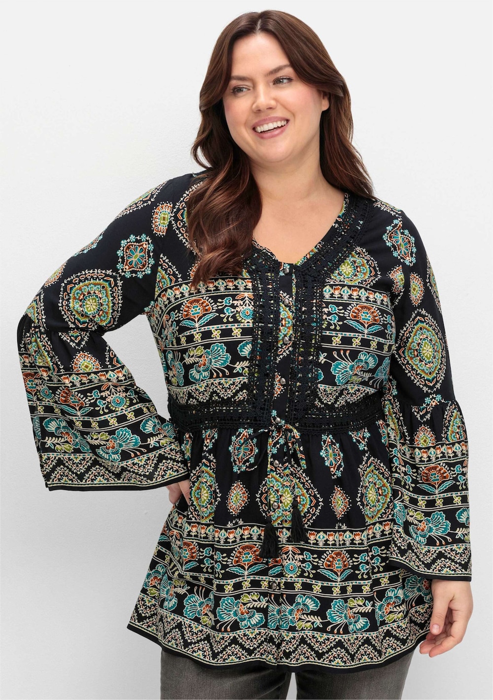 Longbluse Langarm Sonstiges Muster Ohne Kragen