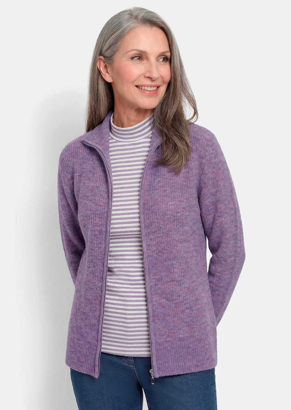 Melange-Cardigan mit Reißverschluss