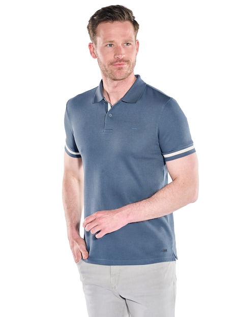 Herren Poloshirt mit Kontraststreifen , Mittelblau
