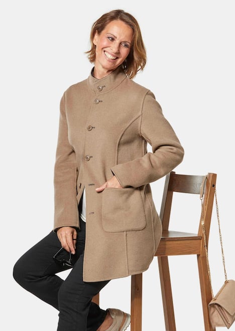 Hoogwaardige, omkeerbare lange jas met luxueuze randafwerking