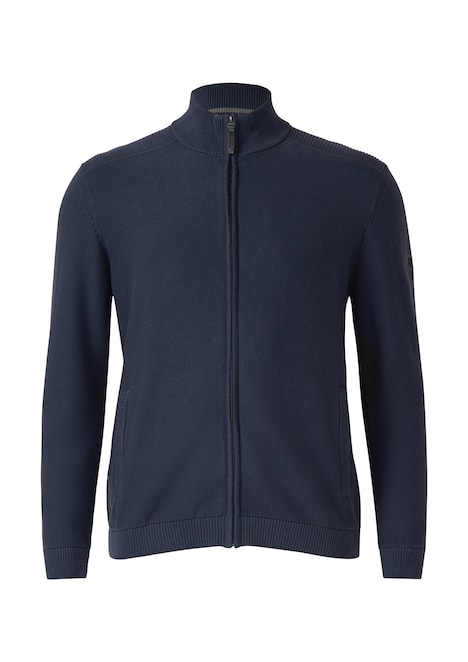 Strukturmix-Strickjacke aus Baumwolle mit Stehkragen
