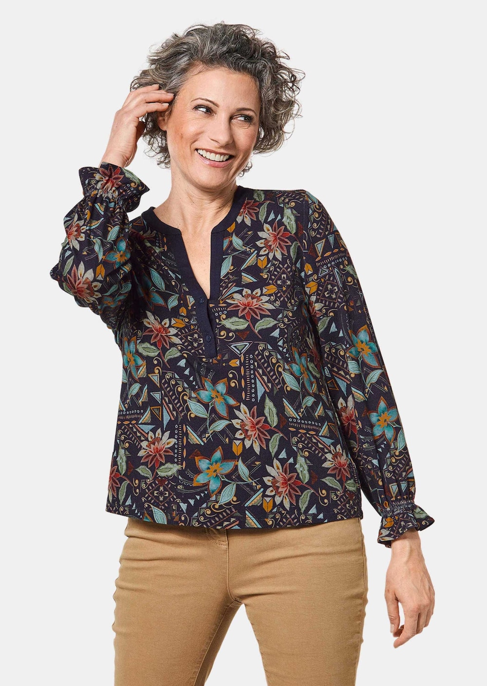 Bedrukt shirt met volantmouwen