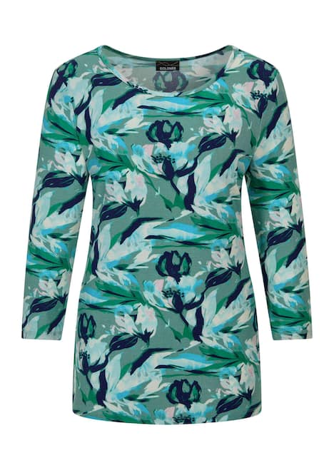 Viskoseshirt floral, U-Boot-Ausschnitt