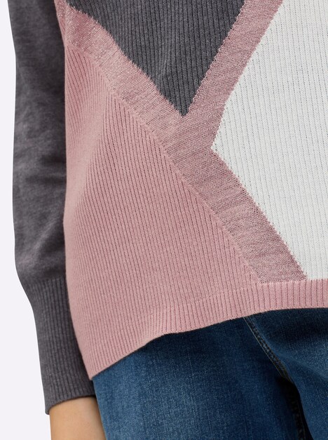 Pullover Langarm Mehrfarbig Ohne Kragen