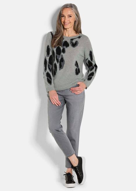 Langarm Strickpullover im Leo-Design