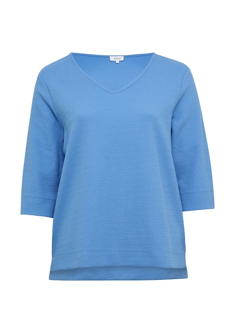 Strukturiertes Jersey-Sweatshirt mit V-Ausschnitt und 3/4-Ärmeln