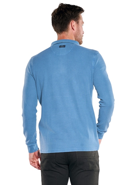 Herren Poloshirt langarm , Mittelblau