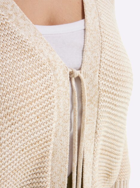 Strickjacke 3/4-Arm Grobstrick, Metallisierende Fasern, Links-Strick Ohne Kragen