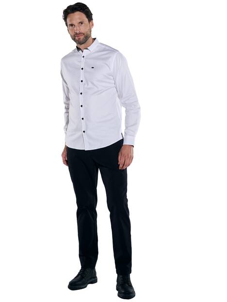 engbers Herren Langarm-Hemd strukturiert , Reinweiss