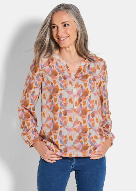 Druckbluse Langarmbluse mit V-Ausschnitt, Print