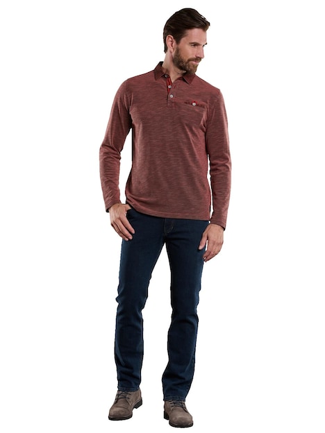 Herren Langarm-Shirt mit Polo-Kragen , Feuerrot