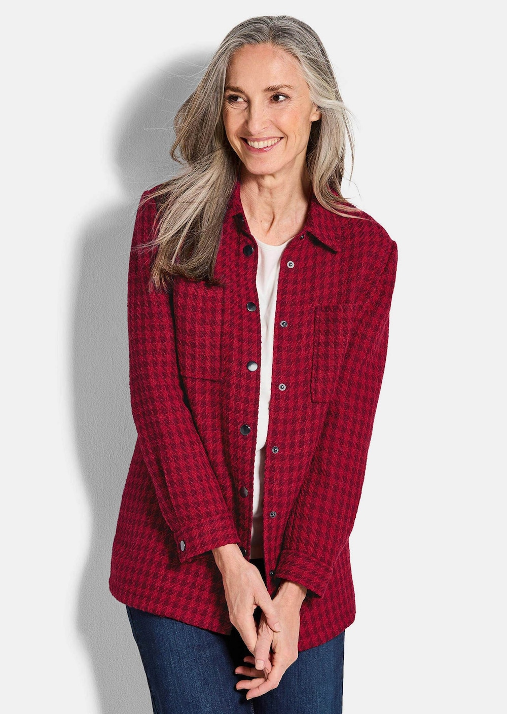 Lässige Longjacke mit Pepitamuster
