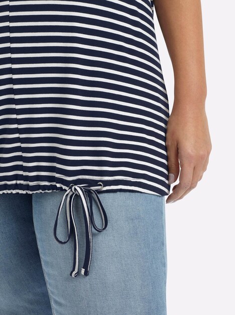 Kurzarm-Shirt Ringelshirt mit Bindeband am Saum Kurzarm