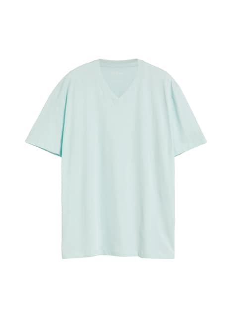 Baumwoll-T-Shirt mit Logo-Print und V-Neck
