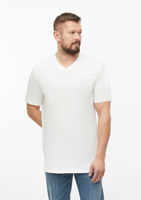 Baumwoll-T-Shirt mit Logo-Print und V-Neck
