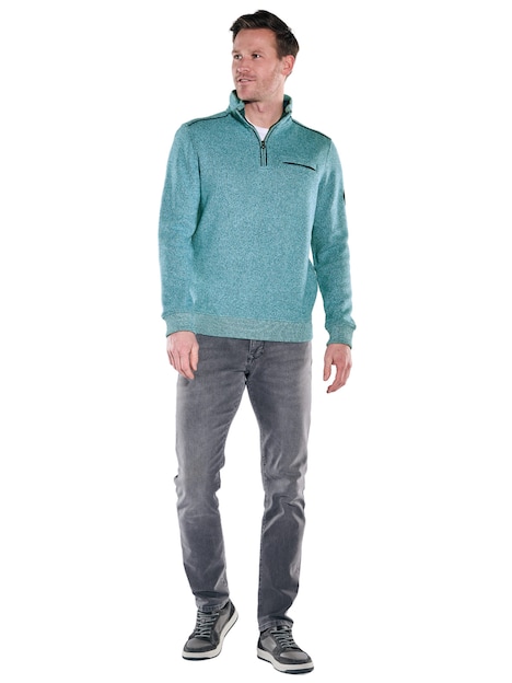 Herren Sweatshirt Stehbund , Tuerkis