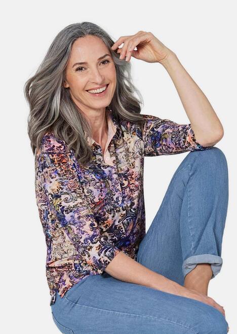 Gemustertes Poloshirt mit 3/4-Arm