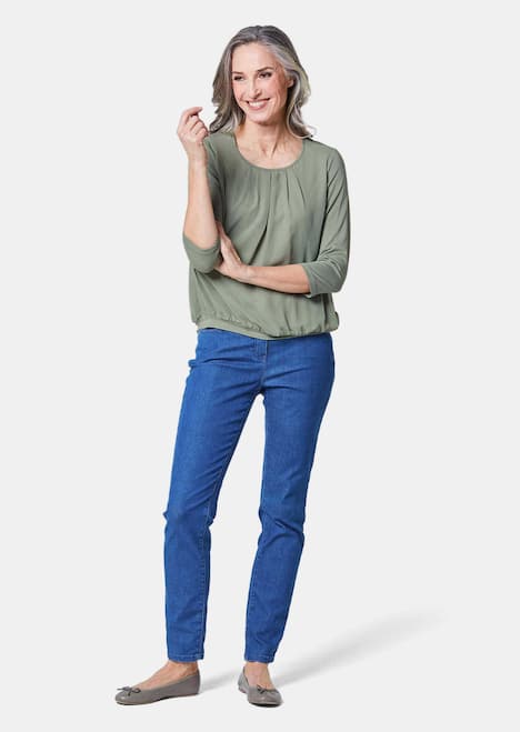 Chiffon-Shirt mit 3/4-Arm, Rundhals