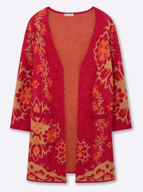 Strickmantel Langarm Jacquard Ohne Kragen