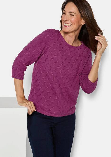 Halbarm Baumwollpullover mit Struktur