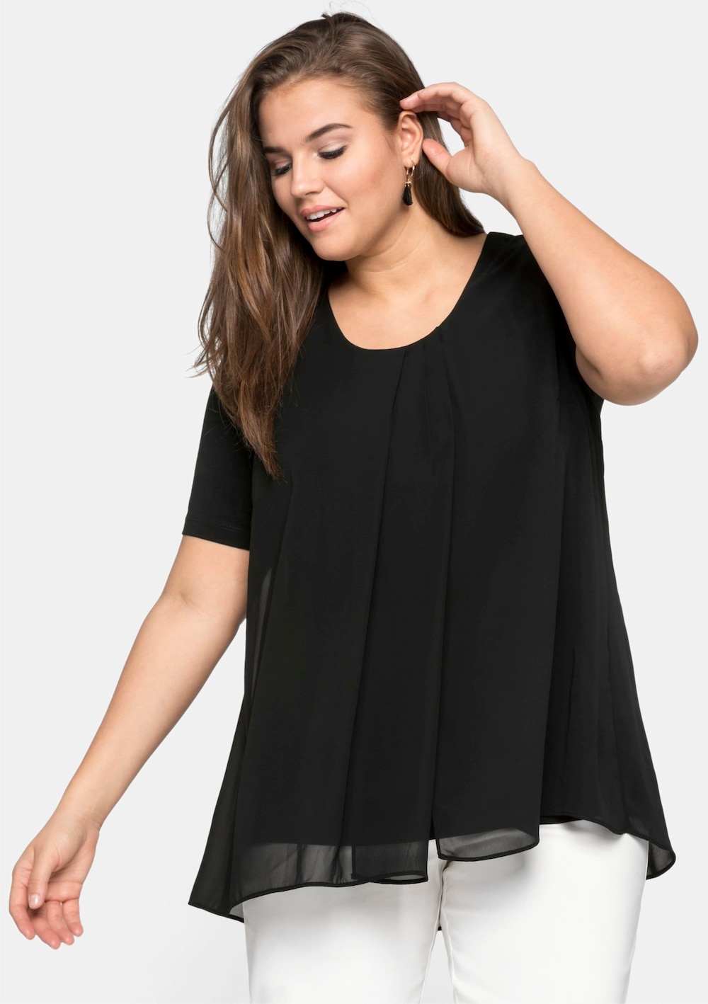 Blusenshirt Kurzarm Uni Ohne Kragen