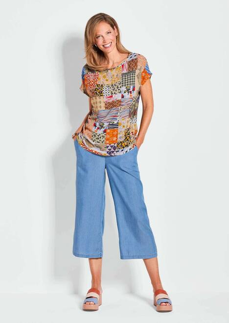 Luftige Viskosebluse mit Patch-Print