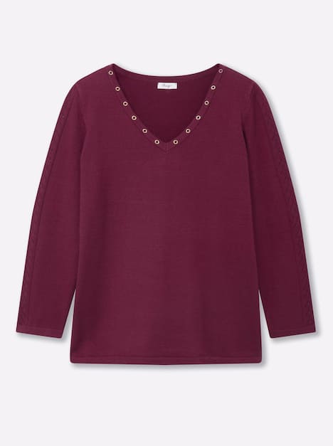 Pullover Langarm Jersey, Ajour Uni Ohne Kragen