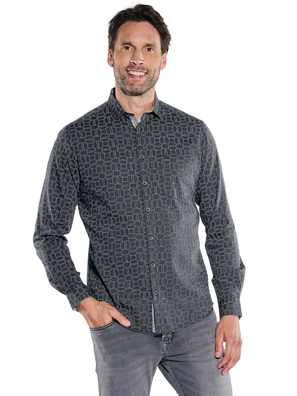 Herren Hemd langarm , Schwarz