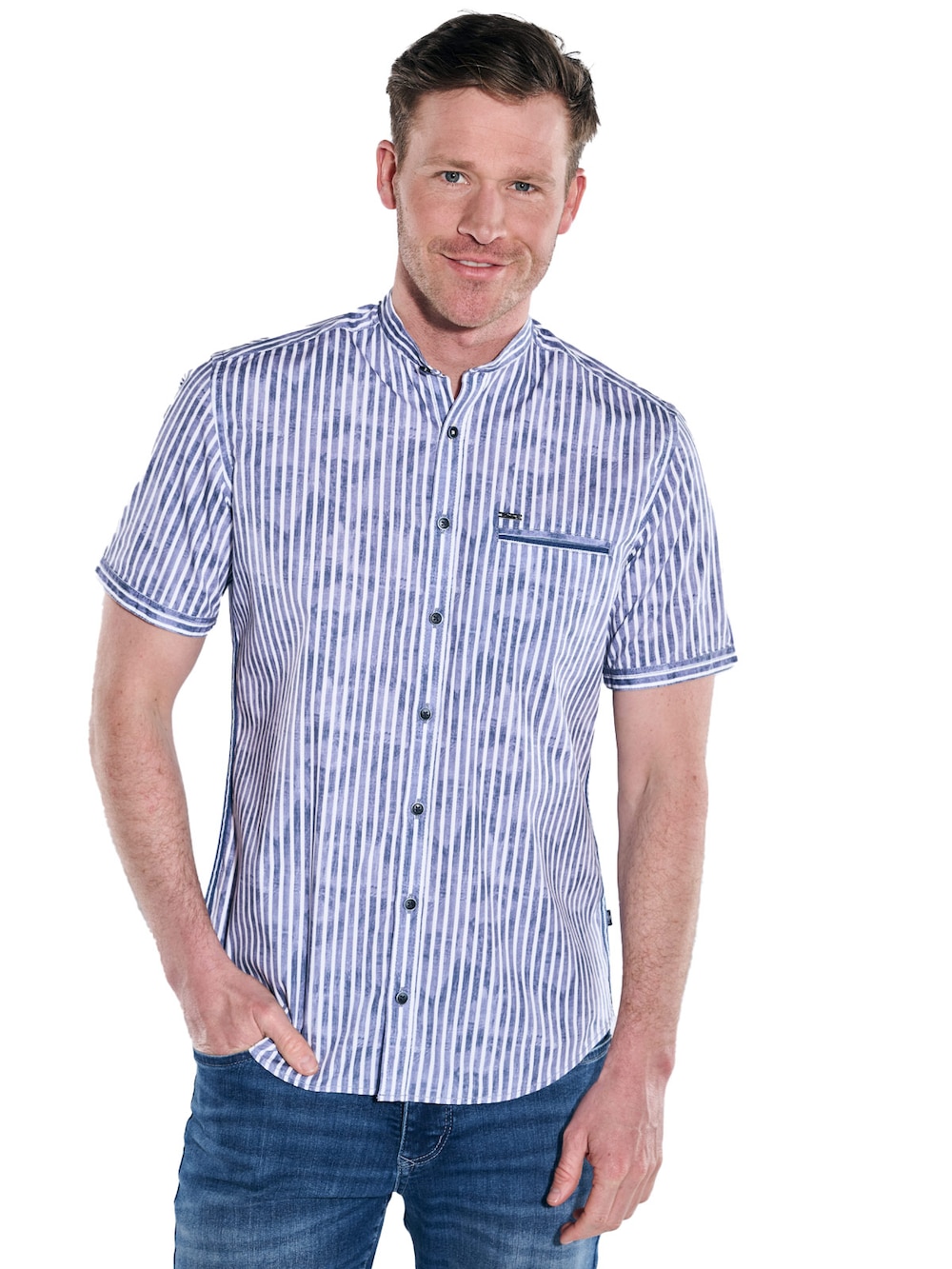 engbers Herren Kurzarm-Hemd gestreift , Saphirblau
