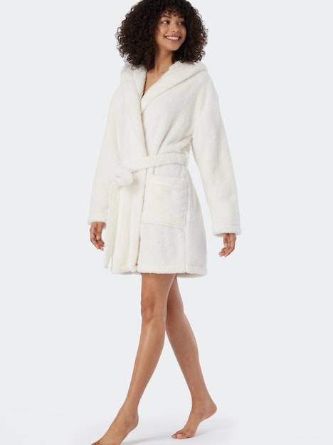 Schiesser Damen Bademantel Teddy Fleece - off-white