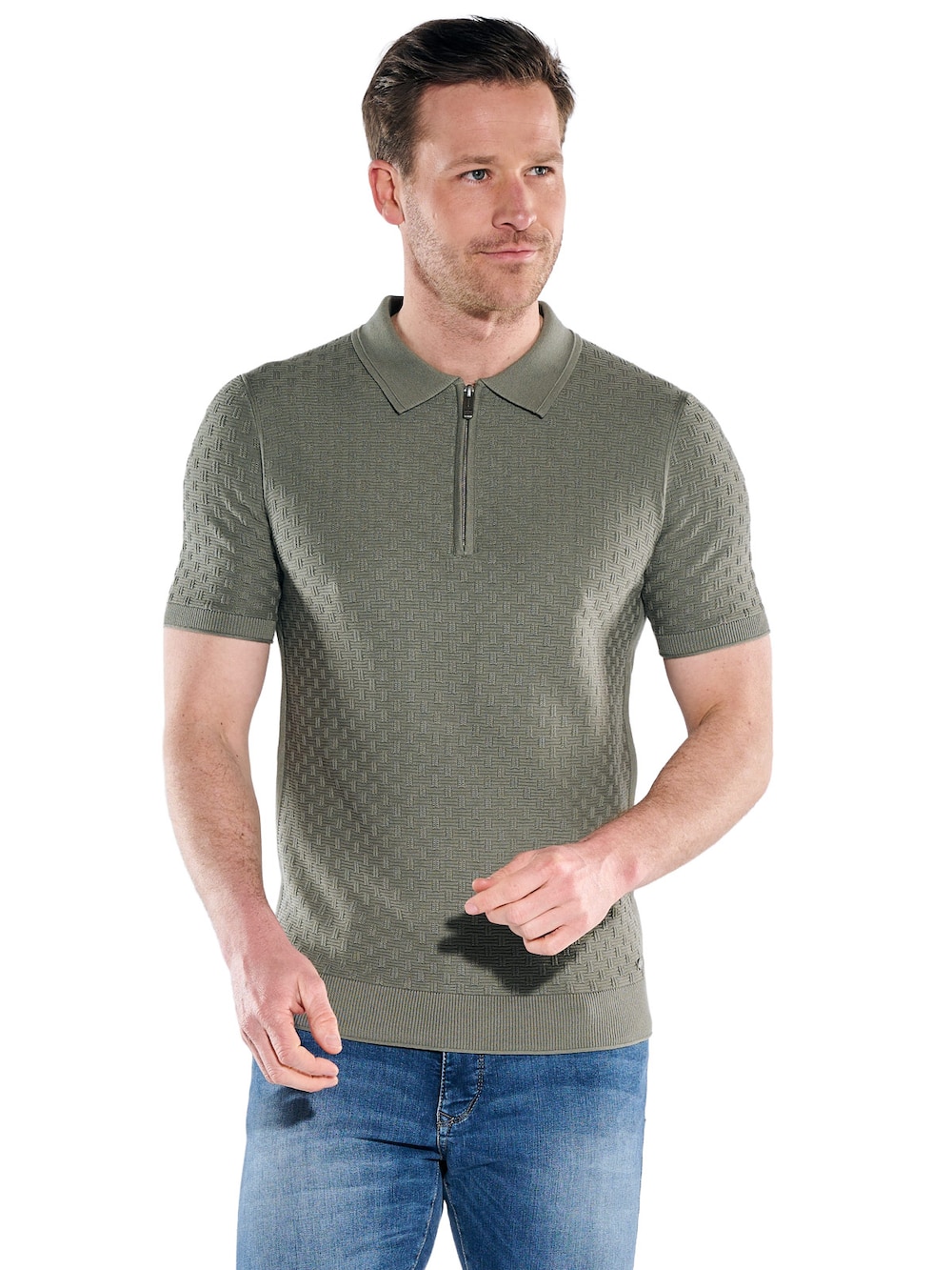 Herren Modisches Strick-Poloshirt mit Zipper , Dunkelgruen