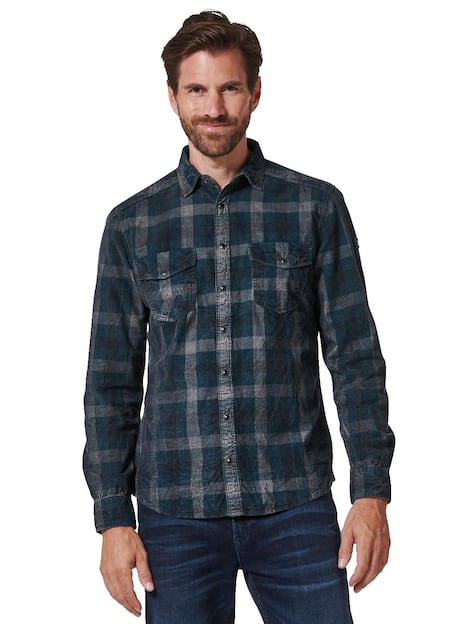 engbers Herren Langarm-Hemd kariert , Petrolgruen