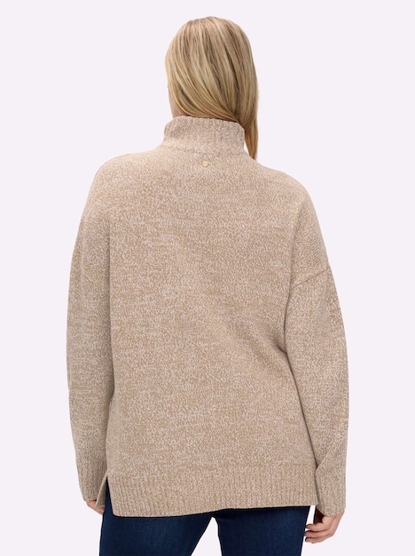 Pullover Pullover in melierter Strickqualität Langarm Meliert Stehkragen