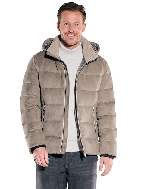 Herren Steppjacke mit abnehmbarer Kapuze , Braunbeige