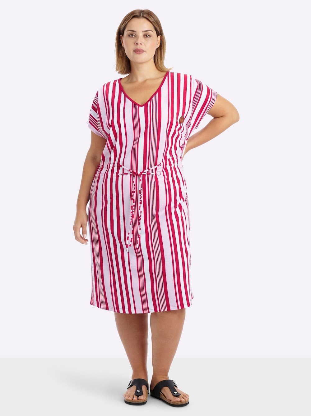Jersey-Kleid Kurzarm Ohne Kragen