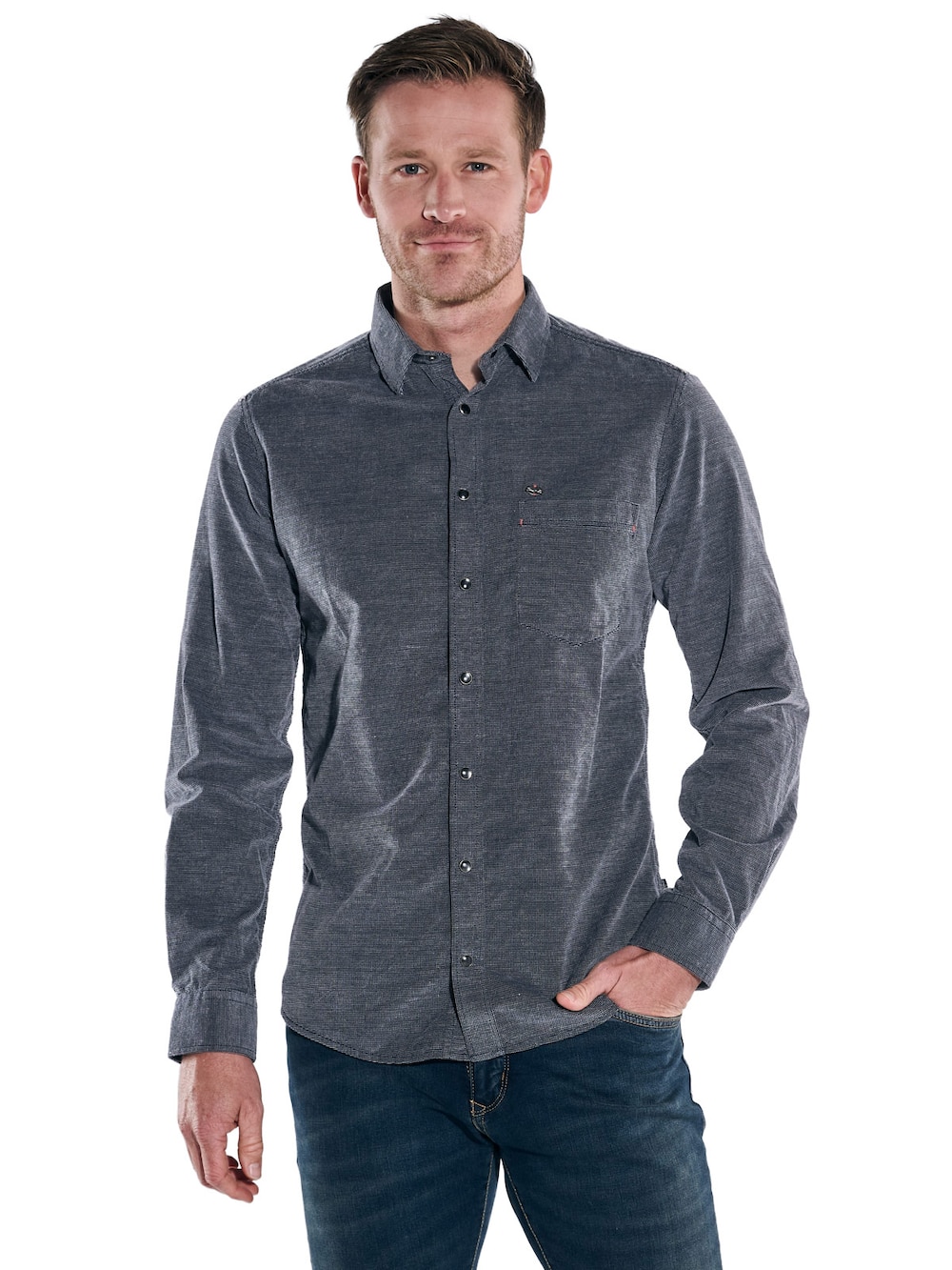 engbers Herren Langarm-Hemd strukturiert , Marineblau