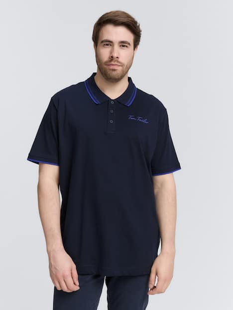 Tom Tailor Men PLUS Poloshirts Plus Size - Poloshirt mit Logo-Print aus Baumwolle