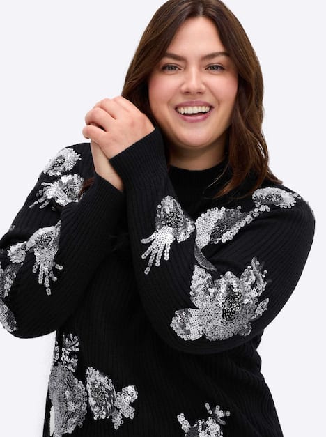 Pullover Langarm Rippoptik Stehkragen