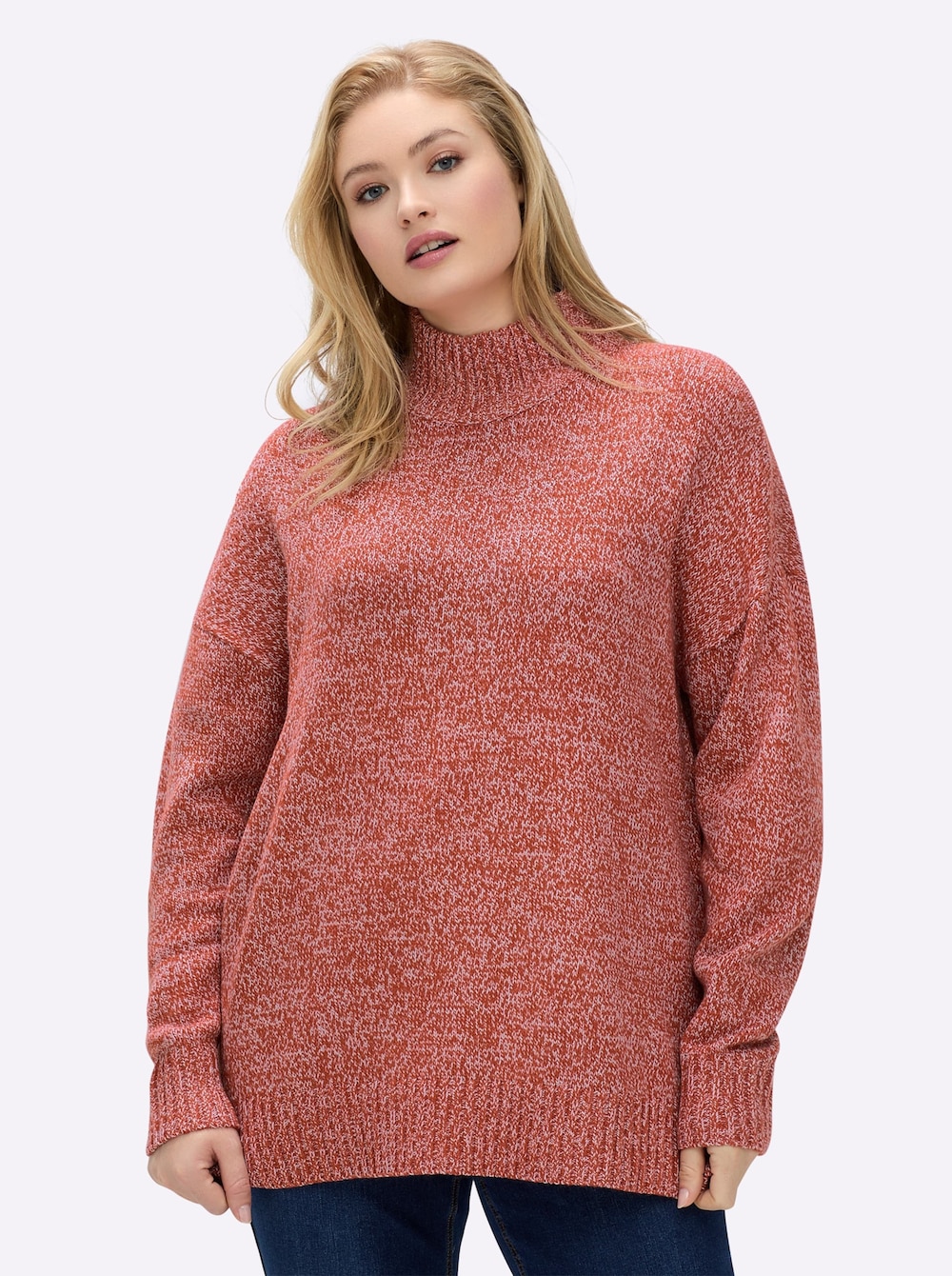 Pullover Pullover in melierter Strickqualität Langarm Meliert Stehkragen